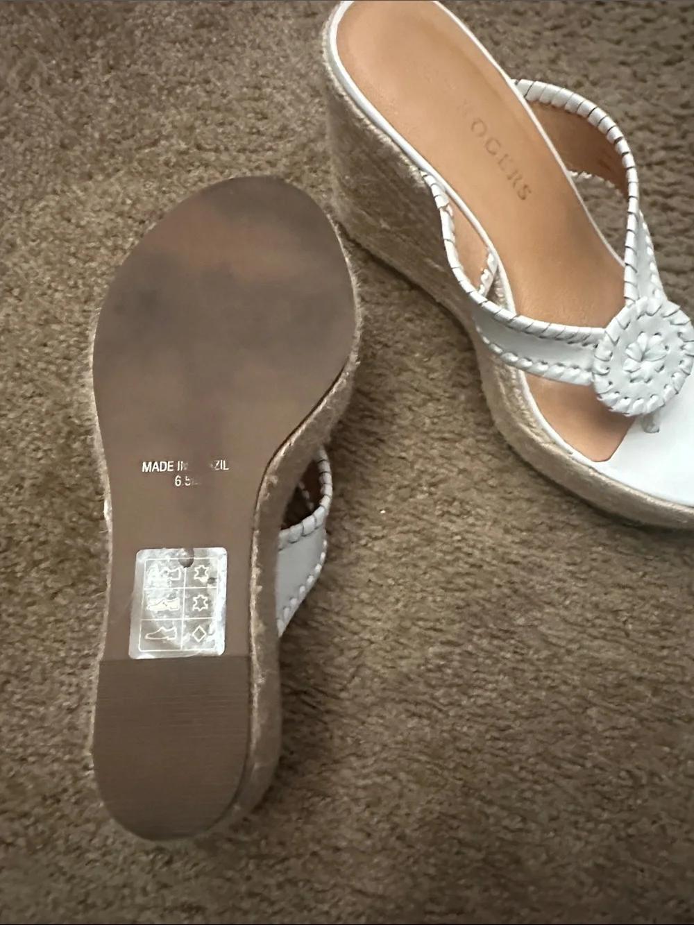 Jack Rogers White Leather Espadrille Wedge Thongs